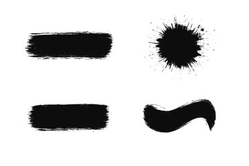 Aufkleber - Set of four black grunge brush strokes. Vector paint stroke collection for design. Abstract ink splatter and rough brushstroke element. Dirty artistic texture shape isolated.