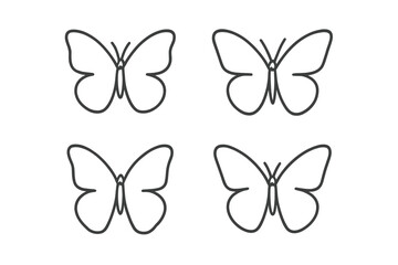 Poster - Butterfly outline vector illustration set. Simple line art butterflies icon collection. Elegant insect for logo, tattoo, decor. Minimalist nature, spring, beauty symbol.