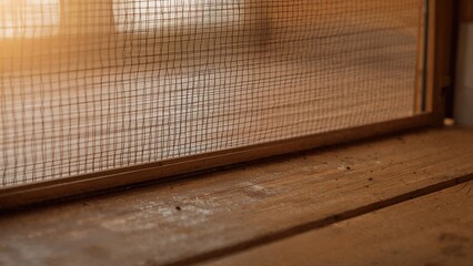 Poster - Wooden floor with a mosquito-proof screen door
