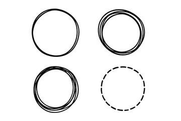 Aufkleber - Hand drawn circle sketch set of 4. Irregular doodle frames and abstract round borders. Simple artistic line art vector illustration. Scribble circles for graphic design element.