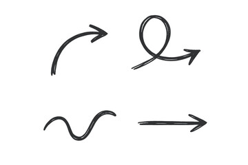 Aufkleber - Hand drawn arrow set. Sketch doodle scribble cursors and pointers. Black vector illustration of curved, looped, wavy, and straight arrows for direction. Isolated graphic.
