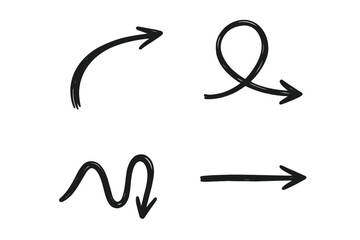 Aufkleber - Hand drawn arrow set vector illustration. Big collection of black doodle sketch arrows, pointers and direction signs. Scribble, curved, straight, and wavy lines icon pack.
