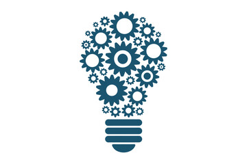 Poster - A lightbulb shape formed from interconnected gears and cogs in blue on a white background concept idea