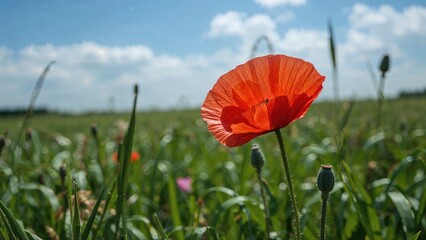 Poster - Outdoor Scene with Blooming Poppies