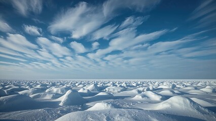 Wall Mural - expanse of ice mounds on a frozen body of water