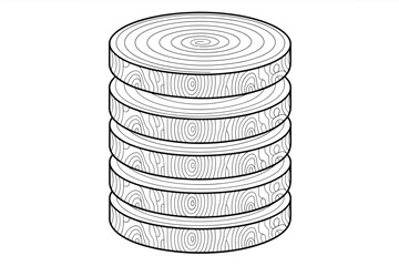 Poster - A stack of seven tree trunk slices with visible growth rings in a black and white line drawing style
