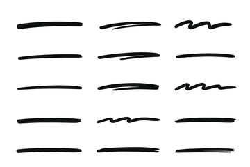 Aufkleber - Hand drawn underlines set. Black doodle lines, brush strokes, marker pen marks. Vector sketch scribble collection for text highlighting and graphic design elements.