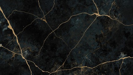 Poster - Rich Dark Marble Design with Golden Highlights, Great for Decorating Interior and Exterior Spaces with Ceramic Tiles.