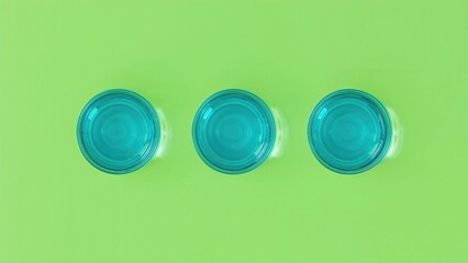 Fototapete - Investigation of liquid pressure involving trio of blue liquid containers on a green base