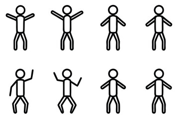 Aufkleber - Grid of Twelve Simple Stick Figure Icons Representing Various Activities and Concepts
