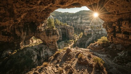 Poster - Captivating otherworldly terrain showcasing caves under soft midday sunshine