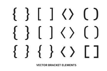 Aufkleber - Brackets and braces icon set with curly braces, square brackets, round parentheses, angle chevrons; punctuation delimiter vector for coding, programming UI, web design, typography decoration