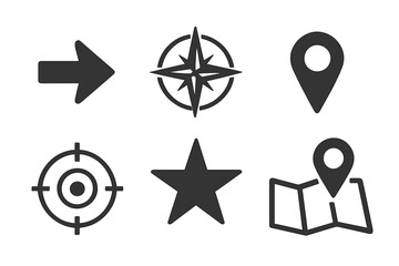 Poster - Navigation and location icon vector set. GPS symbols for maps, direction, and travel. Compass, target, pin, and arrow signs for web, mobile apps, and infographics.