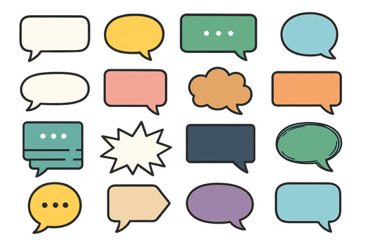 Blank speech bubble bundle, chat message boxes and dialog balloons set. Colorful comic style shapes for texting concept, banners, social media, graphic design vector illustration