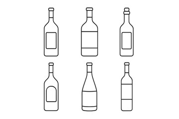 Aufkleber - Bottle silhouette vector set collection wine alcohol beverage container outline icons drink packaging design elements isolated on transparent background