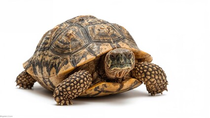 Fototapete - Sharp photograph capturing the features of a Hermann tortoise against white