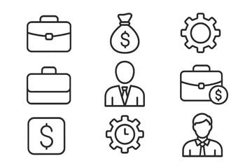 Aufkleber - Business line icons set. Collection of corporate symbols. Briefcase, money bag, gear, businessman avatar. Finance, management, and work concepts for web and mobile apps.