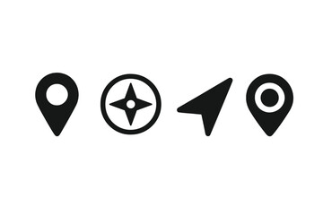 Aufkleber - Navigation and location icon set illustration, GPS map pin pointer, compass rose, directional arrow, geolocation marker symbols for mobile app UI, web mapping, travel design