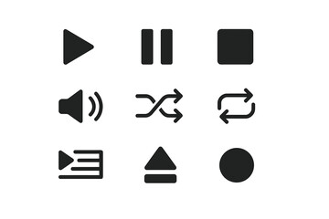 Aufkleber - Multimedia control icons set play pause stop volume shuffle repeat playlist eject record. Modern black interface buttons for apps websites media players. Vector illustration