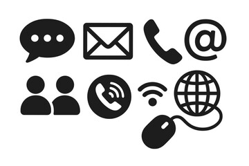 Leinwandbilder - Communication icon set for business. Contact us methods collection. Web and internet symbols. Phone, email, chat bubble, support, globe, mouse, and user group vector icons.