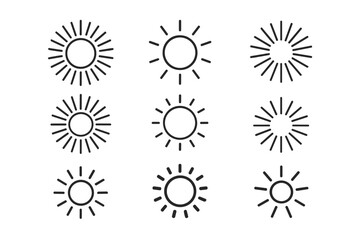 Aufkleber - Sunburst sun line icon set collection black white vector illustrations retro modern minimalist style sunshine rays logo symbols design elements transparent background