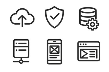 Aufkleber - Technology icons set cloud computing security database server mobile app web design. Digital business symbols vector illustration outline style transparent background