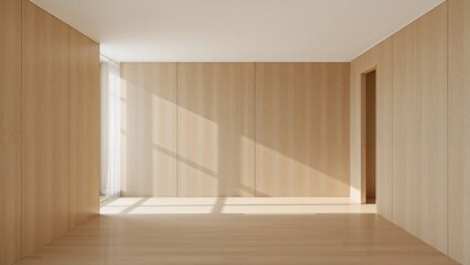 Poster - Wood-paneled room interior design and spatial planning concept