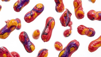 Fototapete - Multihued glazed chocolate candy peanuts suspended on white, isolated