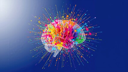 Aufkleber - Conceptual image showing a brain with vivid paint splatters and diffusion. Computer-generated art.