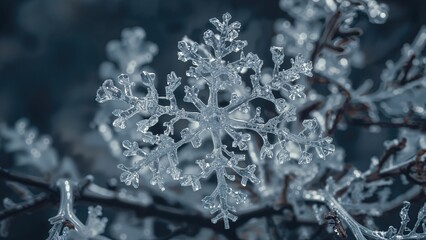 Poster - An exquisite ice crystal formation on a delicate snowflake branch