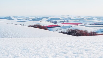 Fototapete - Wintertime Rural Scenery Covered in Snow on a Sunny Day, Abstract Visual with Intense Perspective - Symbol of Fun and Joyfulness
