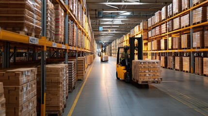Poster - Efficient Warehouse Operations with Forklift Handling Goods in Modern Supply Chain Logistics Environment
