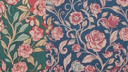 Poster - Vibrant textile designs featuring artistic floral and foliage elements