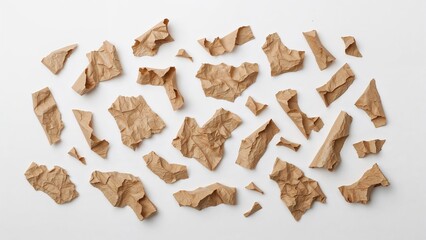 Poster - Assorted brown paper scraps on white background