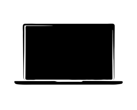 Simple black and white outline illustration of a modern laptop computer