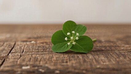 Poster - Rustic wooden background with a clover leaf