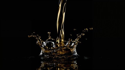 Poster - Close-up capture of liquid and oil streams on a dark background using studio freeze-frame technique