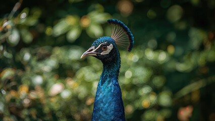 Poster - Intimate portrait of a striking blue peacock outdoors