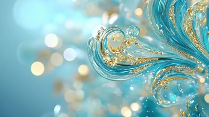 Poster - Swirling blue and gold abstract design with sparkles in a vibrant background