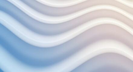 Poster - Abstract wavy folds of fabric or liquid in a gradient of blue, white, and peach, creating a smooth, flowing texture.