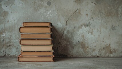 Poster - Retro school books arranged near a white concrete wall