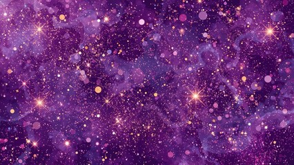 Poster - Purple Glittery Celebration Background with Golden Lights and White Star Effects