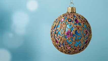 Poster - Holiday ornament against a soft blue backdrop