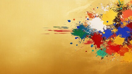 Poster - Colorful paint splashes create vibrant abstract art on a golden background