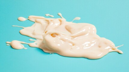 Poster - Creamy texture spills on vibrant blue background during a culinary project