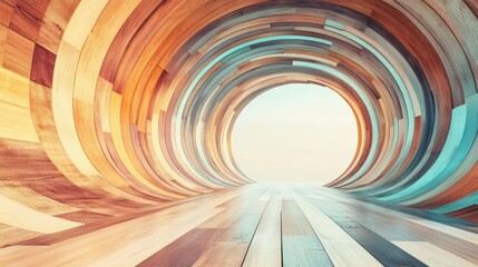 Poster - Vibrant wooden tunnel with soft light creating a serene atmosphere