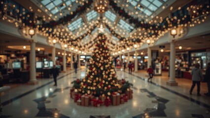 Poster - Soft-focus vintage-themed mall interior with decorations