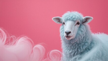 Fototapete - Azure sheep against a rosy backdrop