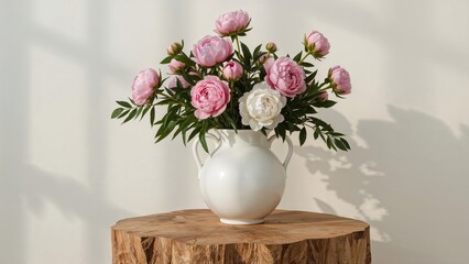Poster - Elegant peony flowers arranged in a vase on a flat surface
