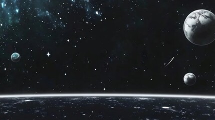 Wall Mural - clean noice effect black background with copy text space astronomy universe planets.